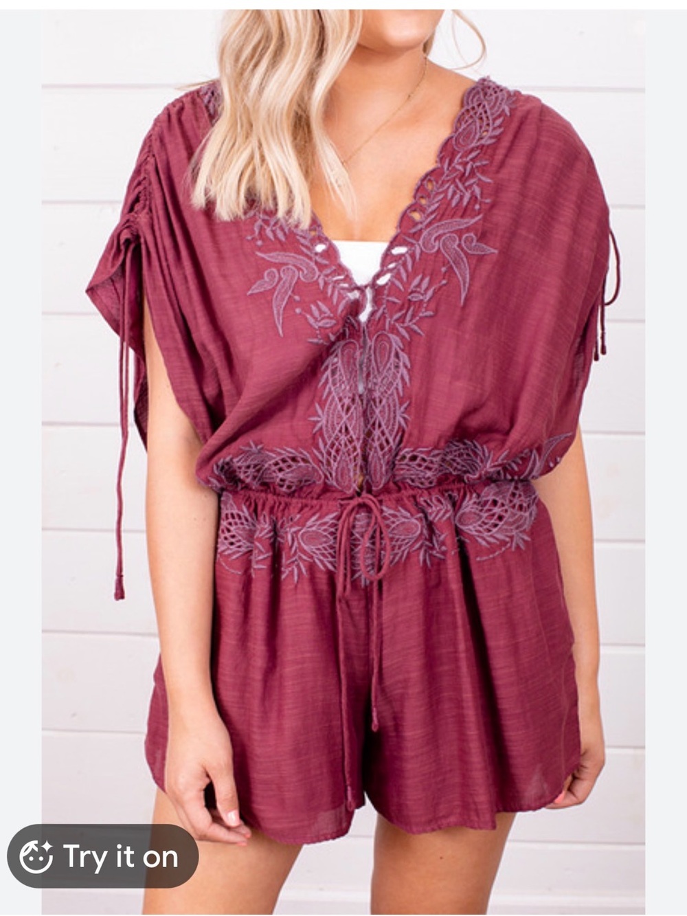 Free people Embroidered V-Neck Romper in Mauve